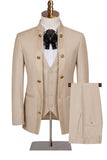 Beige Flower 3 Piece One Button Jacquard Men's Prom Suits