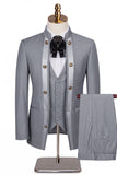 Beige Flower 3 Piece One Button Jacquard Men's Prom Suits