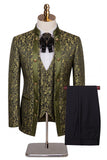 Beige Flower 3 Piece One Button Jacquard Men's Prom Suits