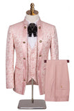 Beige Flower 3 Piece One Button Jacquard Men's Prom Suits