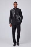 2 Piece Black Single Breasted Men's Prom Suits with Embroidery