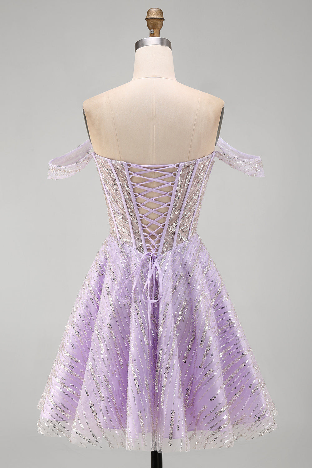 ZAPAKA Women Lilac Corset Homecoming Dress with Lace Up Back Off the Shoulder Sequins A-Line Short Cocktail Dress, Lilac / US10
