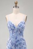 Blue Bodycon Spaghetti Straps Lace Up Back Short Homecoming Dress with Beading