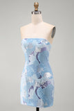 Strapless Blue Bodycon Short Homecoming Dress with Beading
