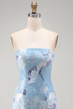Strapless Blue Bodycon Short Homecoming Dress with Beading