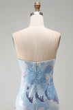 Strapless Blue Bodycon Short Homecoming Dress with Beading