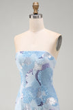 Strapless Blue Bodycon Short Homecoming Dress with Beading