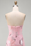 Pink Strapless Bodycon Beaded Short Homecoming Dress