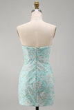 Mint Floral Strapless Bodycon Sequins Short Homecoming Dress