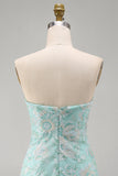 Mint Floral Strapless Bodycon Sequins Short Homecoming Dress