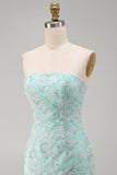 Mint Floral Strapless Bodycon Sequins Short Homecoming Dress