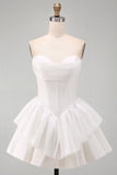 Sweetheart White A-Line Tiered Corset Short Homecoming Dress