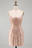 Champagne Bodycon Sequins Short Homecoming Dress with Lace Up Back