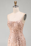 Champagne Bodycon Sequins Short Homecoming Dress with Lace Up Back