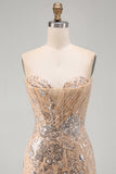 Champagne Sweetheart Sequins Bodycon Floral Short Homecoming Dress with Lace Up Back