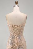 Champagne Sweetheart Sequins Bodycon Floral Short Homecoming Dress with Lace Up Back