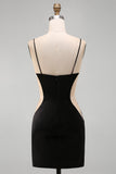 Black Bodycon Floral Spaghetti Straps Short Homecoming Dress with Beading