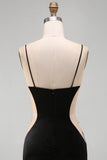 Black Bodycon Floral Spaghetti Straps Short Homecoming Dress with Beading