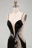 Black Bodycon Floral Spaghetti Straps Short Homecoming Dress with Beading