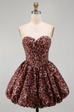 Sweetheart Khaki Leopard A-Line Corset Short Homecoming Dress with Lace Up Back