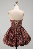 Sweetheart Khaki Leopard A-Line Corset Short Homecoming Dress with Lace Up Back