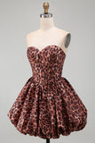 Sweetheart Khaki Leopard A-Line Corset Short Homecoming Dress with Lace Up Back