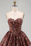 Sweetheart Khaki Leopard A-Line Corset Short Homecoming Dress with Lace Up Back