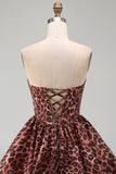 Sweetheart Khaki Leopard A-Line Corset Short Homecoming Dress with Lace Up Back