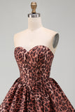 Sweetheart Khaki Leopard A-Line Corset Short Homecoming Dress with Lace Up Back