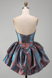 Blue A-Line Corset Sweetheart Tiered Metallic Short Homecoming Dress with Ruffles