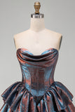 Blue A-Line Corset Sweetheart Tiered Metallic Short Homecoming Dress with Ruffles