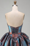 Blue A-Line Corset Sweetheart Tiered Metallic Short Homecoming Dress with Ruffles