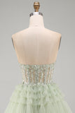 Strapless A-Line Dusty Sage Corset Floral Short Homecoming Dress with Beading