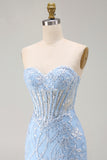 Blue Sweetheart Sheer Corset Floral Bodycon Short Homecoming Dress