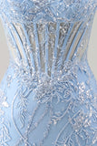 Blue Sweetheart Sheer Corset Floral Bodycon Short Homecoming Dress