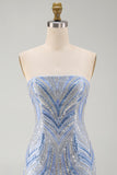 Sparkly Strapless Blue Bodycon Sequins Short Homecoming Dress