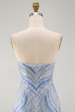 Sparkly Strapless Blue Bodycon Sequins Short Homecoming Dress
