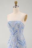 Sparkly Strapless Blue Bodycon Sequins Short Homecoming Dress