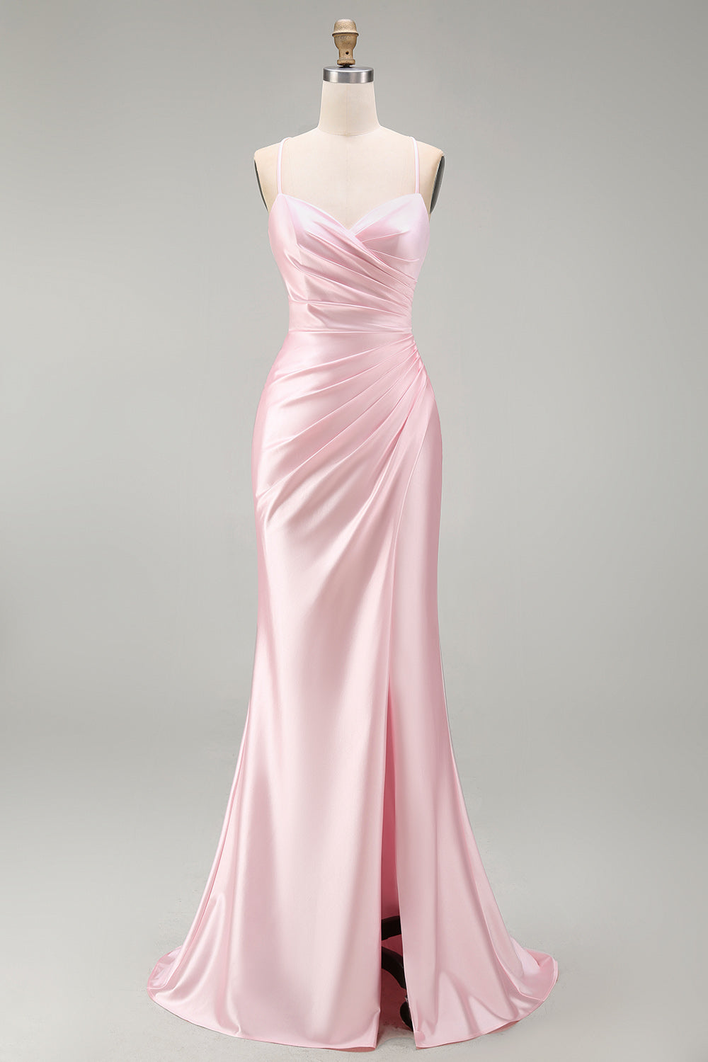 ZAPAKA Women Pink Long Prom Dress with Slit Mermaid Satin Lace Up Back