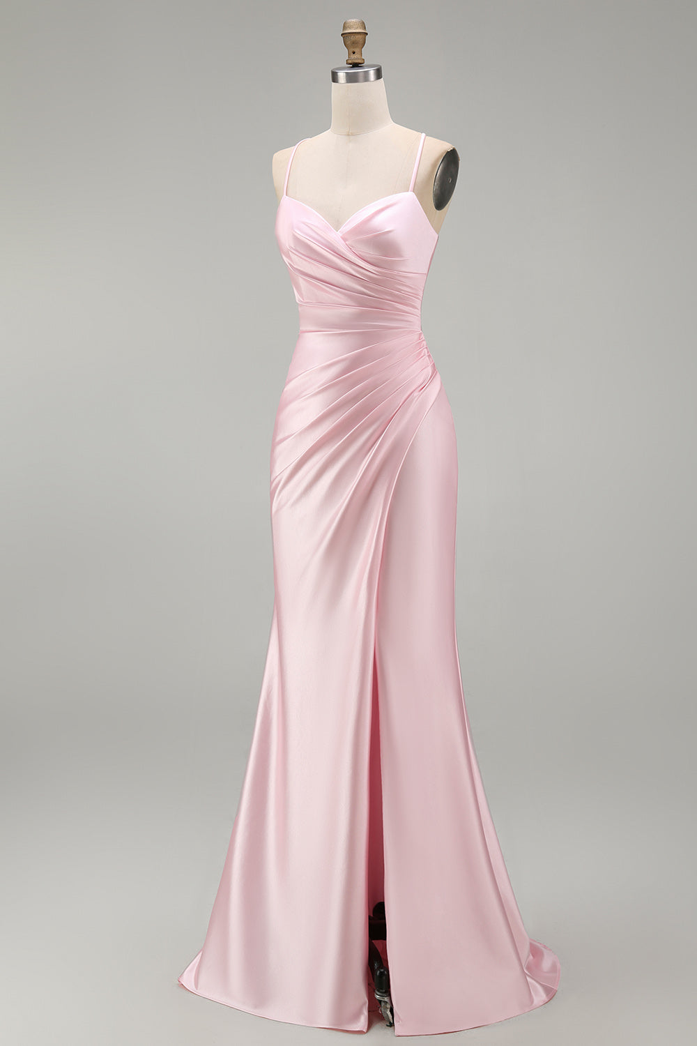ZAPAKA Women Pink Long Prom Dress with Slit Mermaid Satin Lace Up Back
