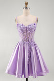 A-Line Lilac Sheer Corset Floral Short Homecoming Dress