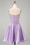 A-Line Lilac Sheer Corset Floral Short Homecoming Dress