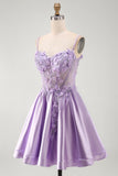 A-Line Lilac Sheer Corset Floral Short Homecoming Dress