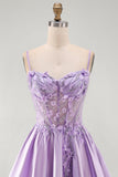 A-Line Lilac Sheer Corset Floral Short Homecoming Dress