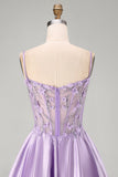 A-Line Lilac Sheer Corset Floral Short Homecoming Dress