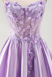 A-Line Lilac Sheer Corset Floral Short Homecoming Dress