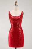 Sparkly Burgundy Bodycon Sequins Floral Short Homecoming Dress