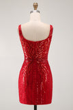 Sparkly Burgundy Bodycon Sequins Floral Short Homecoming Dress