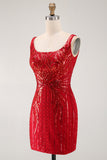Sparkly Burgundy Bodycon Sequins Floral Short Homecoming Dress