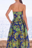 Pink Flower Strapless A-Line Jacquard Midi Dress